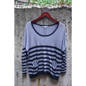 Cecico Gray & Black Striped Button-Back Lightweight Sweater – Size M